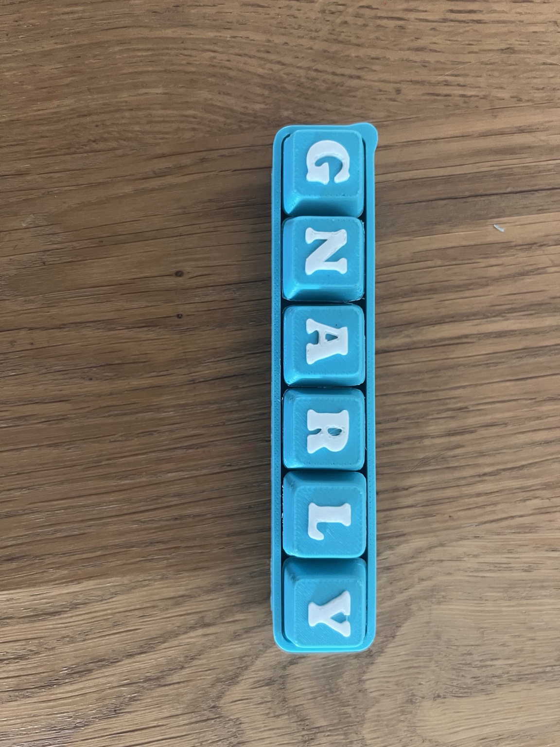 Top view of the turquoise GNARLY ClickClacks prototype